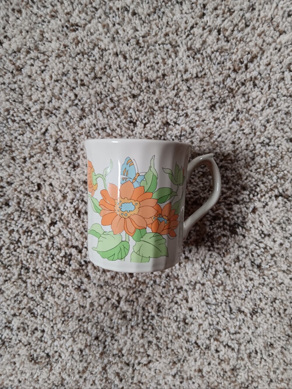 VTG 70s Ceramic Floral Coffee Cup Tea Mug Butterfly Cottagecore Hippie